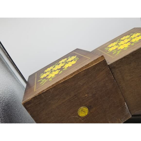 Imperial Hand Carved HardWood Canisters Yellow Flowers Japan Vintage Set nesting - Picture 12 of 16